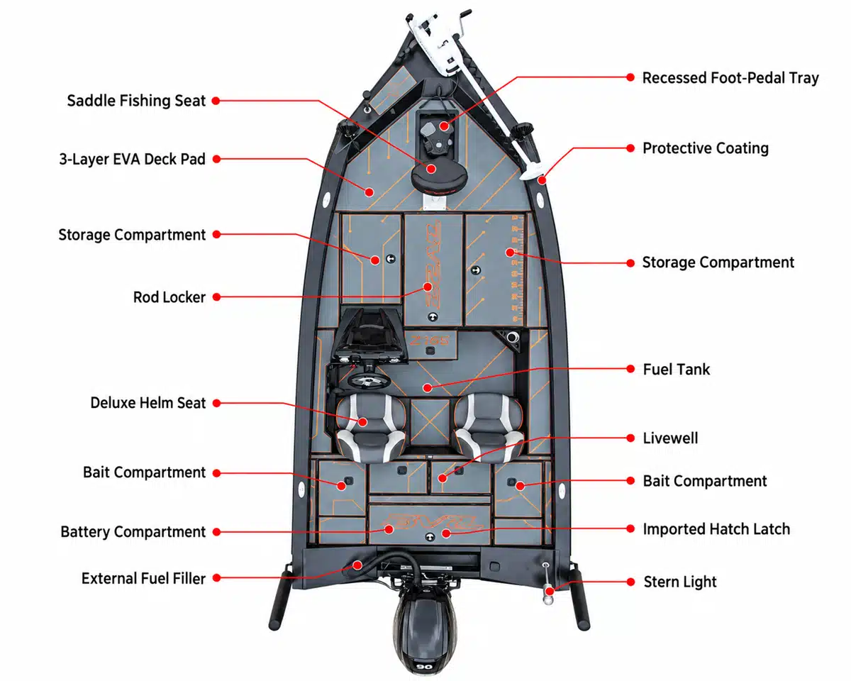 16-foot Aluminum Bass Fishing Boat deck features
