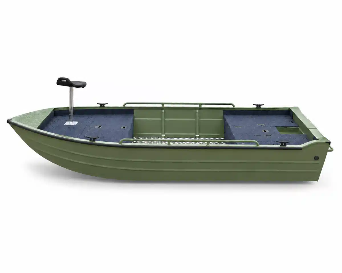 Aluminum Jon Boat green aluminum hull side view