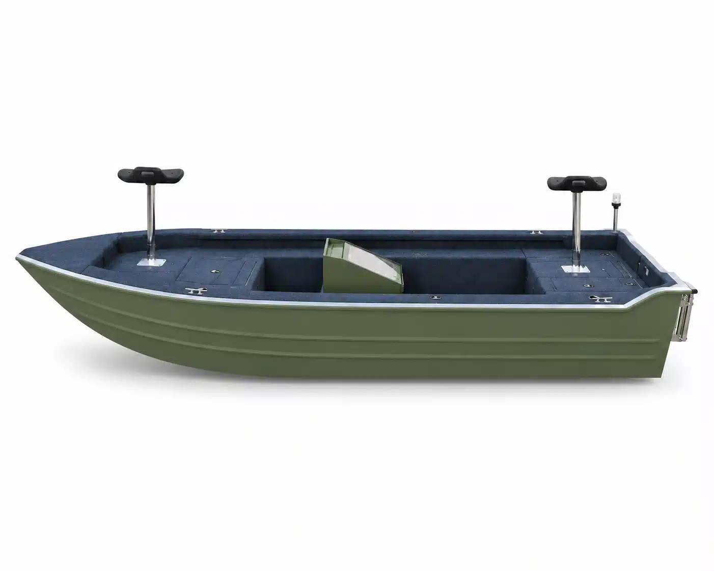 Utility Skiff green aluminum boat side view